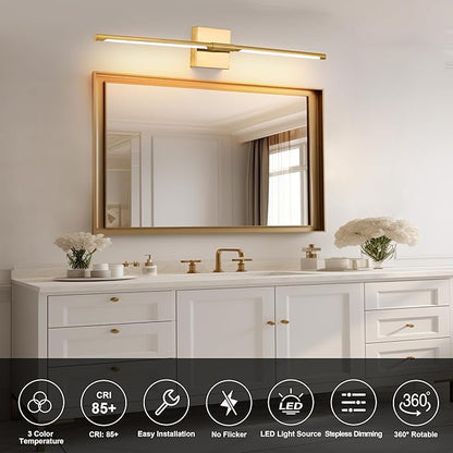 10000mAh Gold Battery Operated Wall Sconces Set of 2, 3 Color Dimmable Rechargeable Wall Light with Remote, 24 Inch Wireless Sconce Wall Lighting with Timer Function for Living Room, Bedroom, TV