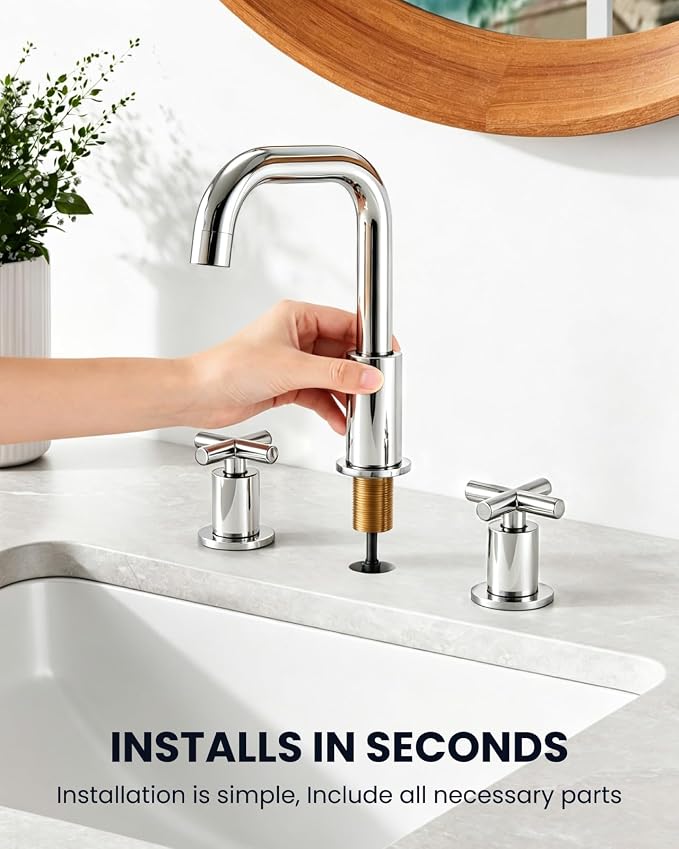 gotonovo Widespread 8 inch 3 Hole Bathroom Sink Faucet Polished Chrome | 2 Cross Handle Bathroom Faucet,SUS304,360° Swivel Spout,24’’ cUPC Hose,Pop Up Drain,6-16’’ Vanity,Sink,Lavatory,Basin,RV
