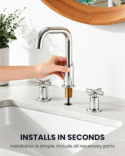 gotonovo Widespread 8 inch 3 Hole Bathroom Sink Faucet Polished Chrome | 2 Cross Handle Bathroom Faucet,SUS304,360° Swivel Spout,24’’ cUPC Hose,Pop Up Drain,6-16’’ Vanity,Sink,Lavatory,Basin,RV
