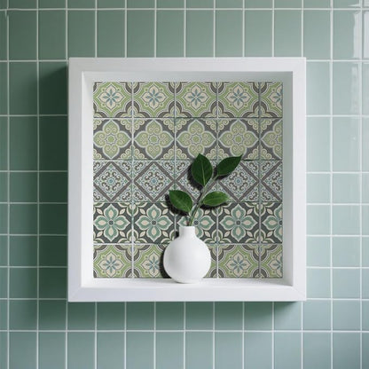 36 Pcs 4 Style Gray Pattern Peel and Stick Tile Sticker, 4x4inch | Cyan Pattern Wall Stickers Waterproof Self Adhesive Stick on Tile Decals for Kitchen Bathroom Art Decor