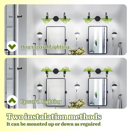 2 Light Vintage Wall Sconces with Glass Shades,Vanity Light,Bathroom Light,Wall Lighting Fixture for Mirror,Home Decor Art Wall Light (Black+Green, 2-Lights)