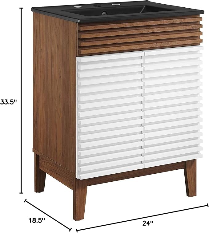 Modway Render 24" Bathroom Vanity with Sink in White Walnut Black