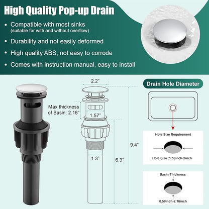 Heyalan Tall Vessel Sink Faucet, Single Handle 1-Hole,Polish Chrome | SUS304 stainless steel, 360° swivel spout, includes pop-up drain & hoses, deck mount 1-hole, tall design for vessel sink