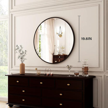 HARRITPURE Round Mirror 20 Black Wall Mounted Circle Mirrors | Vanity Mirror with Aluminum Alloy Frame, Modern Decoration for Bathroom, Living Room, Vanity, Bedroom, Entryway