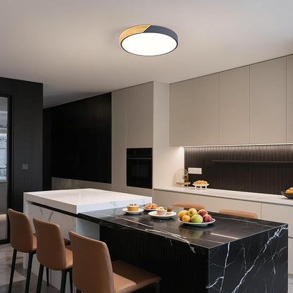 Vikaey Modern LED Ceiling Light, Minimalist Wood Flush Mount Ceiling Light Fixture, 4000K Not Dimmable, Circle Lighting Lamp with Acrylic Lampshade for Bedroom Dining Room Laundry (Grey, 15.8'')