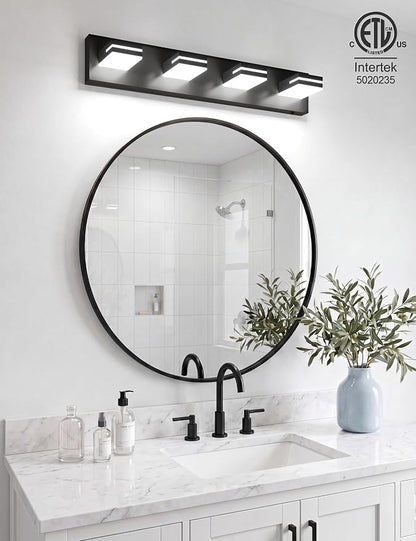 VOLISUN Modern 30-Inch Black Bathroom Vanity Light Fixtures, 4-Light, Cool White LED, Wall Mount, Touch Control