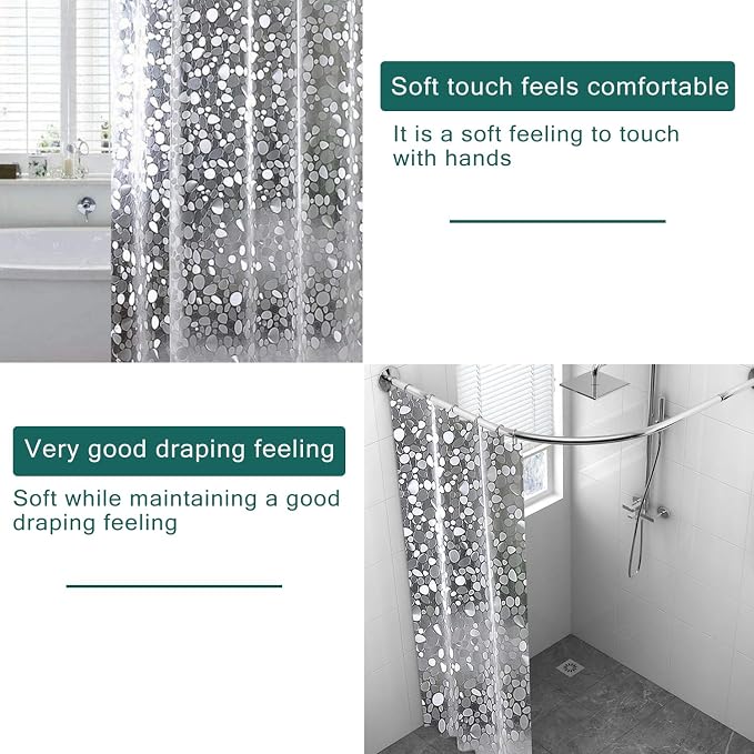 Clear Shower Curtain Liner, 100% Waterproof EVA 3D Shower Curtains with 3 Duty Heavy Bottom Magnets and 12 Rust Proof Grommets, 72x72 Weighted Shower Liner for Shower Stall, Bathtubs