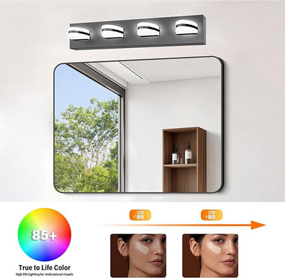 LED Dimmable Bathroom Vanity Light Fixtures, 1980LM 4 Light, Black Modern Matte Bathroom Lighting, Over Mirror Vanity Lights for Bathroom, Living Room, Bedroom ETL Certified