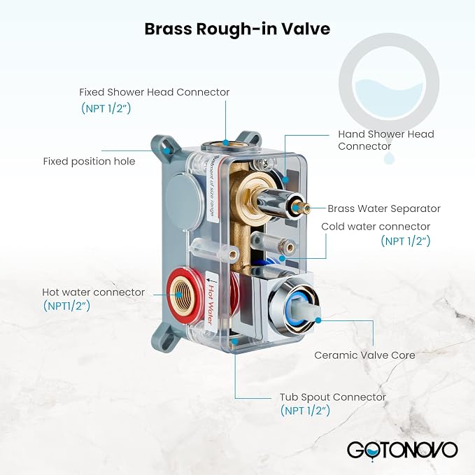 gotonovo Tub Shower Faucet Set with Valve Kit 12’’ Head,Polished Chrome | Shower System with Tub Spout,SUS304 Rain Head with Handheld Sprayer,Swivel Spout,All Metal,Rough-In Valve Trim Kit,Wall Mount