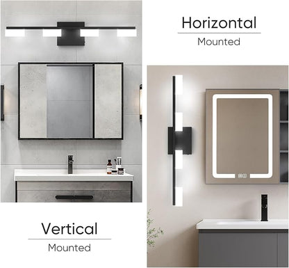 LED Modern Bathroom Light Fixtures Over Mirror, 4-Light Dimmable Vanity Lights, Matte Black Acrylic Bathroom Vanity Light, 2700K-6500K Adjustable, ETL Certificated