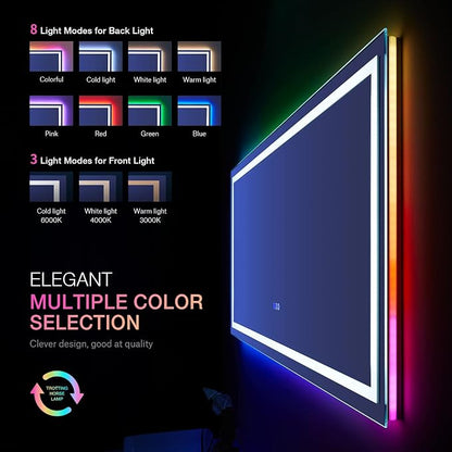 LOAAO 72"X32" RGB LED Bathroom Mirror with Lights, UL Listed | Anti-Fog, Dimmable, RGB Backlit + Front Lighted, Memory Function, Tempered Glass