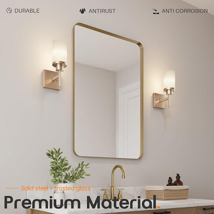 Vanity Lighting Fixtures with White Frosted Glass Shade, Champagne Bronze Wall Lamps for Bathroom Mirror Bedroom Living Room Porch, 2 Pack T001CPG-L1-P2