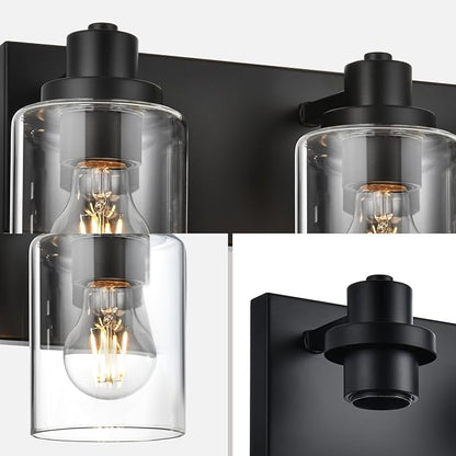4 Light Bathroom Vanity Lights, Bathroom Lighting Fixtures over Mirror with Clear Glass Shades, Black Vanity Light For Bathoom, Modern Wall Sconces Vanity Lighting Fixture for Bathroom Hallway