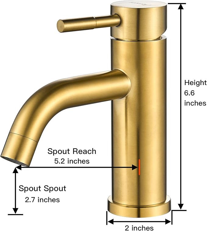 Modern Single Handle Bathroom Faucet Single Hole Brushed Gold Bathroom Sink Faucet Stainless Steel Commercial Basin Faucet (Brushed Gold No Drain)