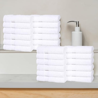 Superior 24-Piece Cotton Face Towel/Washcloth Set, Small Towels for Facial, Spa, Resort, Quick Wash, Gym, Resort, Bathroom Essentials, Master/Guest Bath Decor, Soft, Franklin Collection, White