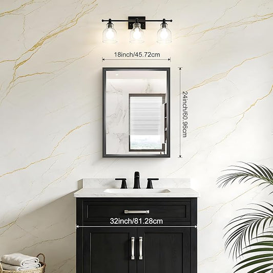 18x24 Inch Black Bathroom Mirror, Brushed Black Rectangle Mirror for Over Sink, 0.6" Thickened Deep Aluminum Frame Rectangular Vanity Mirror, Tempered Glass, Antirust, Horizontally/Vertically