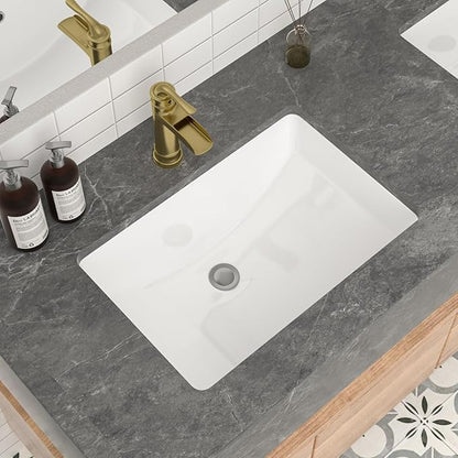 Mocoloo Undermount Bathroom Sink 21x14 Inch White Bathroom Ceramic Sink Undermount Rectangular Vanity Sinks White Porcelain Lavatory Hand Basin Under Counter with Overflow Drain