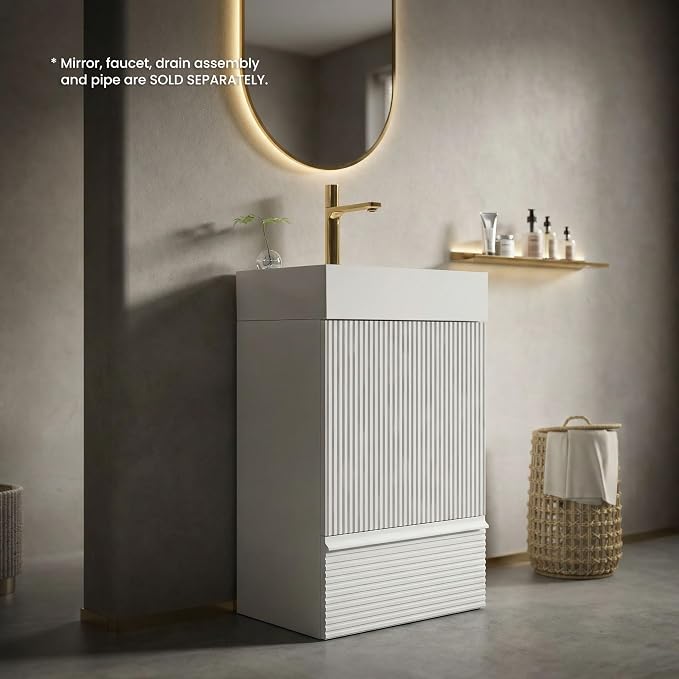 20 inch Bathroom Vanity with White Ceramic Sink, Bath Storage Cabinet with Soft-Closing Door and Drawer, Perfect for Small Space, Powder Room, Hotel, Matte White