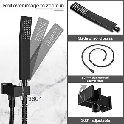 Shower System Wall Mounted 10 inch Shower Overhead for Bathroom,Rain Shower Combo Set with Handheld Spray,Luxury Rainfall Shower Head Rough-in Valve and Trim Included(Matte Black)