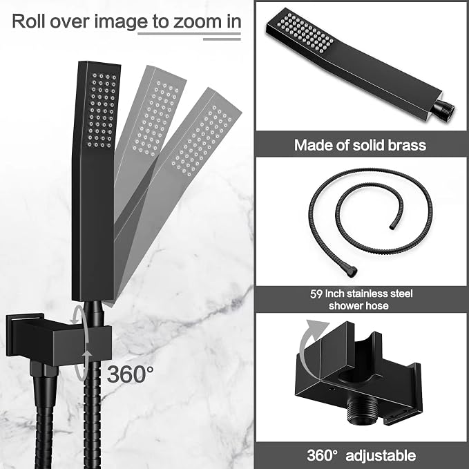 Matt Black Shower System Rain Faucet Set with Tub Spout, 10 inch | All-Metal Wall Mounted Bathroom Shower Faucet Set with Safe Pressure Balance Valve, Water Saving High Pressure Rainfall Head