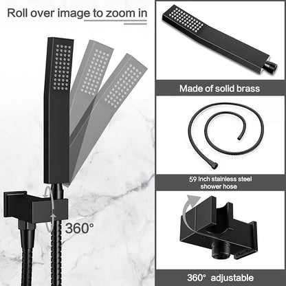 Black Rain Shower System Faucet Set with Handheld, 10 inch | Solid Metal Wall Mount Rainfall Shower Set with Safe Anti-Scald Valve, Air Injection High Pressure Water Saving Combo