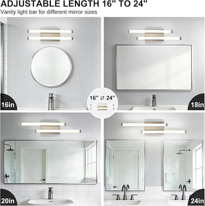 Bathroom Vanity Light Bar, 24 Inch 18W 3CCT Dimmable Modern LED Vanity Wall Light, Brushed Nickel Acrylic Hardwired Bathroom Light Fixtures over Mirror, Powder Room, Hallway, Washroom, Bath Entryway