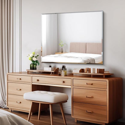 CILIBER Beveled Mirror, 30x36 Frameless Beveled Bathroom Mirrors for Wall, 3mm Tempered Glass Rectangle Vanity Mirror with Beveled Edge, Crystal-Clear, Hangs Horizontally or Vertically