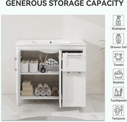 YOURLITE Bathroom Vanity, 36" Modern White Bathroom Cabinet