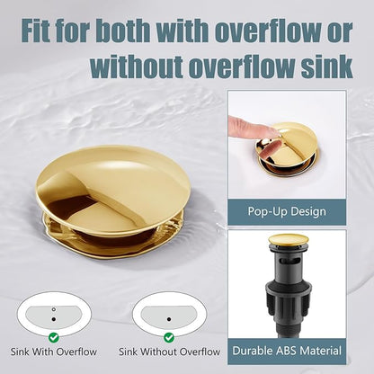 Aolemi Bathroom Sink Faucet Single Hole Cold and Hot Double Handle Cross Knobs Vanity Vessel Sink Basin Mixer Tap with Deck Cover Plate with Pop Up Drain Polish Gold