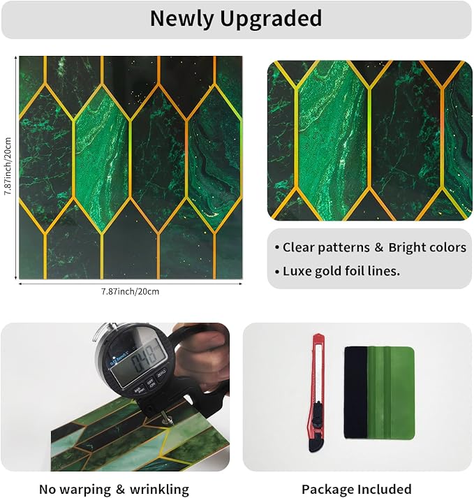 funlife Holographic Emerald Art Deco Peel and Stick Backsplash Self-Adhesive PVC Wall Tiles Easy DIY with Tools for Kitchen Bathroom and Laundry Room 7.87"x7.87"x10-Sheet Hex Emerald
