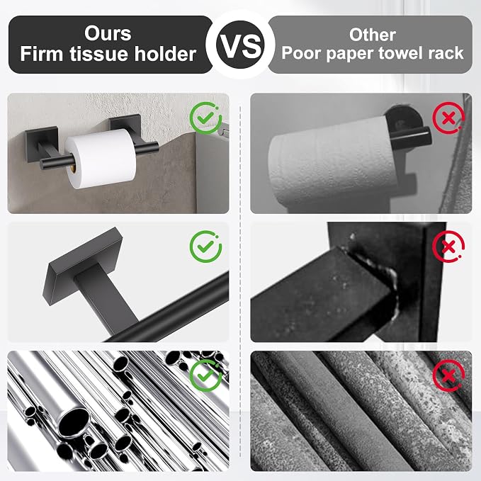 Matte Black Bathroom Hardware Accessories Towel Bar Set 5 Pieces Double Dase Toilet Paper Holder Towel Holder Set 23.6 Inch Stainless Steel Towel Rack for Bathroom Wall Mounted