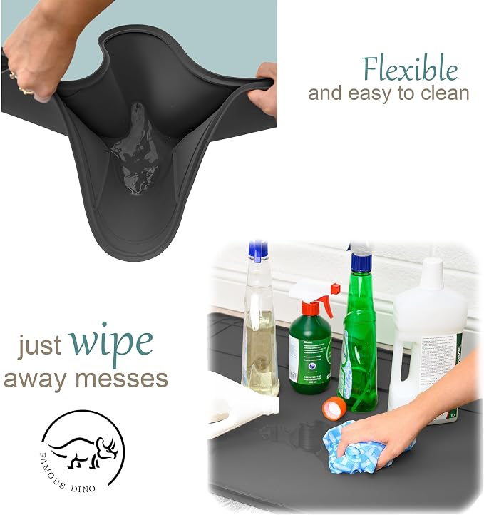 The Original Under Sink Mat - Silicone Waterproof mat, Trimmable, Easy to Clean, Kitchen cabinet liner, Under sink protector mats, Drip Tray with Lip (Dark Gray, 31" x 22")