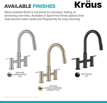 KRAUS Oletto Touchless Sensor Bridge Kitchen Faucet with Pull-Down Sprayhead in Matte Black, KSF-3122MB