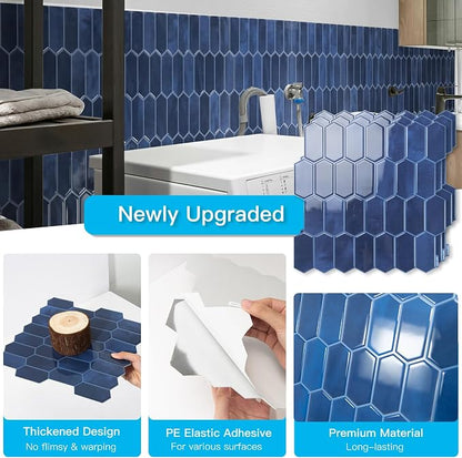 Art3d Hexagon Tile Peel and Stick Backsplash, 10-Pack, 12" x 12", Dark Blue | Superior Thickness, Reliable Adhesion, Warp Resistant, Minimalist Style, Easy to Install, for Kitchen Countertops, Bedroom