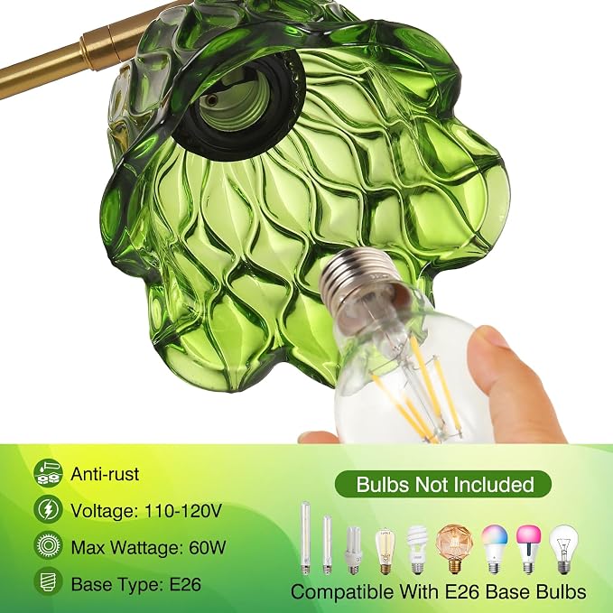 Vintage Bathroom Light Fixtures,3-Light Hardwired Vanity Lights Over Mirror, Brass Wall Lights with Green Tulip Glass Shade for Bathroom Stairway Bedroom Living Room(Bulbs Not Included,E26 Socket)