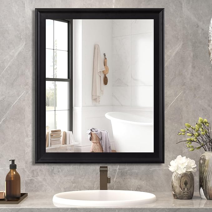 Black Wall Mirror for Bathroom,Rectangle Large 30 x 36 Inch Vanity Mirrors | Rustic Hanging Mirror for Living Room,Bedroom,Entryway