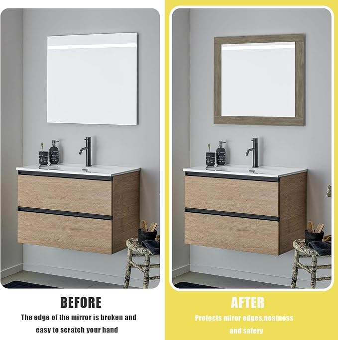 Teemall 10M Wood Grain Removable PVC Waterproof Border Wall Decor Self Adhesive Kitchen Bathroom Tiles Sticker Wallpaper Mirror Frame Sticker (Gray) (Pack of 2)