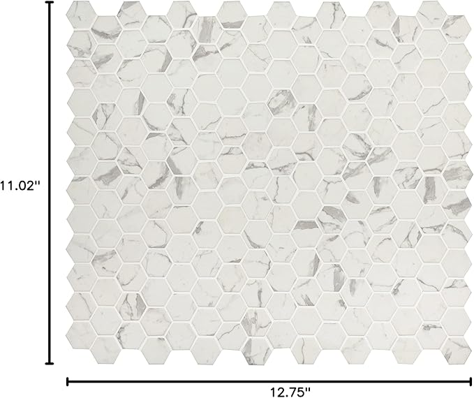 MSI Statuario Celano Hexagon Glass Tile for Kitchen Backsplash, Wall Tile for Bathroom, Accent Wall Tile, and Shower Wall Tile, 12.75 in. x 11.02 in. Mesh-Mounted Mosaic Tile, White