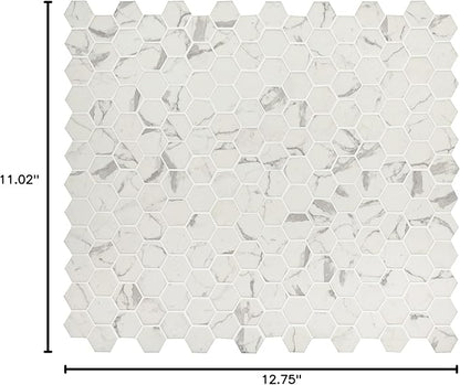 MSI Statuario Celano Hexagon Glass Tile for Kitchen Backsplash, Wall Tile for Bathroom, Accent Wall Tile, and Shower Wall Tile, 12.75 in. x 11.02 in. Mesh-Mounted Mosaic Tile, White