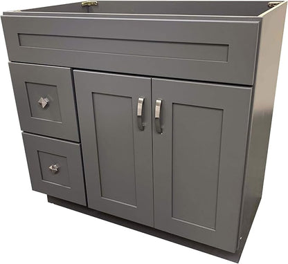 Grey Shaker Single-Sink Bathroom Vanity Base Cabinet 36" Wide x 21" Deep GS-V3621D