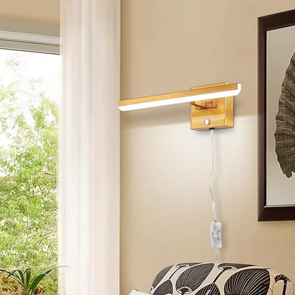 MantoLite Bathroom Lighting Fixtures Over Mirror,Plug in LED Picture Lights for Wall Dimmable Bathroom Vanity Light 15inch Cabinet Wall Sconces with Ajustable Arm Bedside Reading Lamp,Brass,6000K 8W