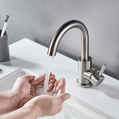 Wet Bar Sink Faucet Single Hole, Brushed Nickel Single Handle Faucet for Kitchen or Bathroom Sink, Modern Stainless Steel Prep Sink Faucet Commercial rv Sink Faucet Laundry Sink Faucet