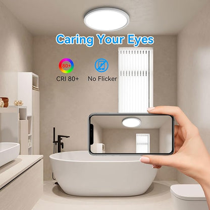 Aialun 12 Inch Led Flush Mount Ceiling Lights, 16/20/24W, 2700K-6500K 5 Color Selectable Dimmable Ceiling Light, 0.67" Super Slim Close to Ceiling Light fixtures for Bathroom, kitchen, Hallway, 1 Pack