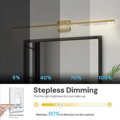 L LOHAS LED 48 Inch Gold Vanity Light Bar Over Mirror Marble Acrylic 3CCT | Modern LED Vanity Light With Marble Acrylic Shade, Adjustable Bathroom Mirror Lighting for Bedroom and Living Room