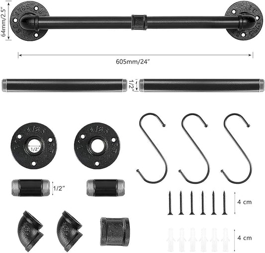 Industrial Pipe Towel Rack Towel Bar, Heavy Duty Wall Mounted Rustic Farmhouse Bath Towel Holder for Bathroom (Black, 24 inch)
