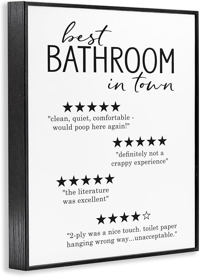 Stupell Industries 'Best Bathroom Five Star Reviews Funny Bath Phrases', Framed Giclee Art, Black, 11 x 14 Inches, Easy to Hang and Sturdy, Made in USA, by Lettered and Lined
