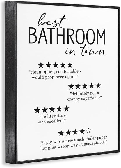 Stupell Industries 'Best Bathroom Five Star Reviews Funny Bath Phrases', Framed Giclee Art, Black, 11 x 14 Inches, Easy to Hang and Sturdy, Made in USA, by Lettered and Lined