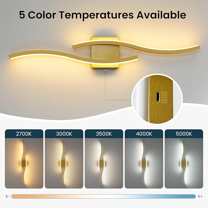 Gold LED Bathroom Vanity Lights: 31.5 Inch 20W Bathroom Lighting Fixtures Over Mirror 5CCT Dimmable 2700-5000K Vanity Lights Modern Bath Sconces Wall Light for Mirror Cabinets Bedroom Living Room