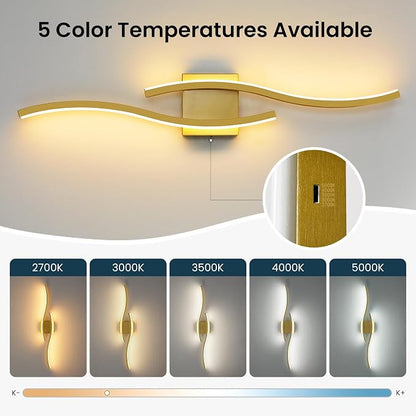 Gold LED Bathroom Vanity Lights: 31.5 Inch 20W Bathroom Lighting Fixtures Over Mirror 5CCT Dimmable 2700-5000K Vanity Lights Modern Bath Sconces Wall Light for Mirror Cabinets Bedroom Living Room