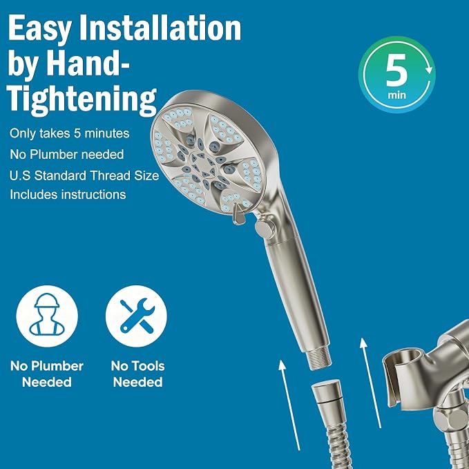 9 Settings Filtered Shower head with Handheld with Power Wash | Hard Water Softener,Remove Chlorine Power Wash for Tub&Tile,ON/OFF Button,6ft Hose&Bracket,Filtered Shower Head, Satin Nickel